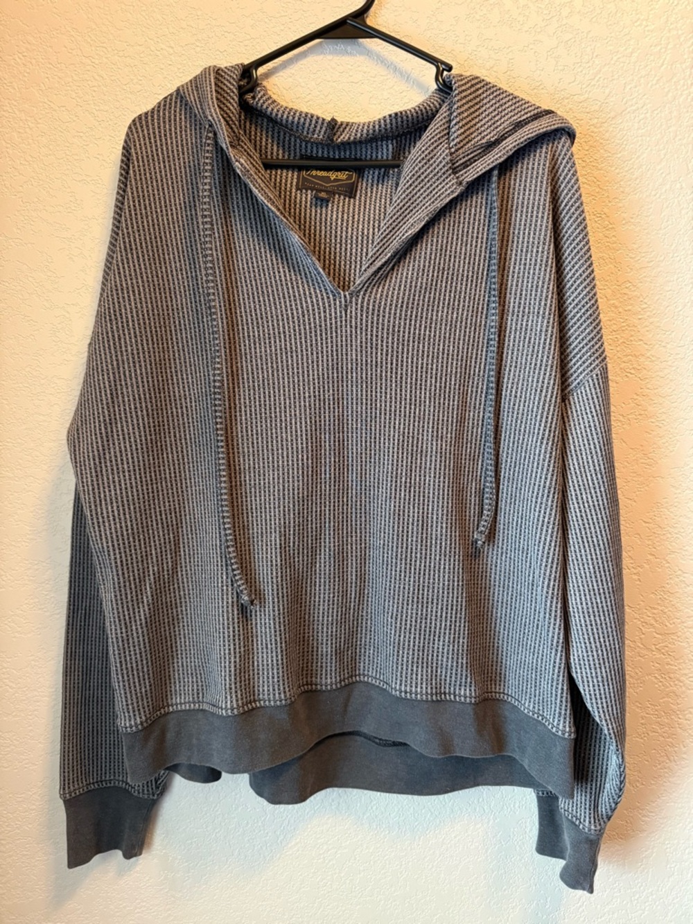 Threadgrit Gray Waffle Knit Hoodie XL Oversized Pullover Cozy